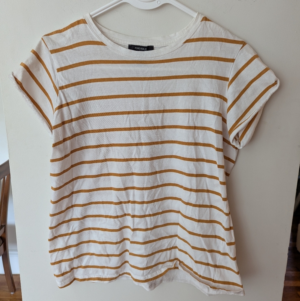 White And Mustard Yellow Striped T Shirt
